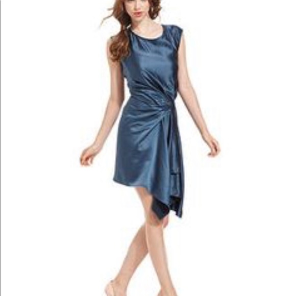 👗-Rachel Roy Jade Stretch Satin Teal Dress - Picture 5 of 8